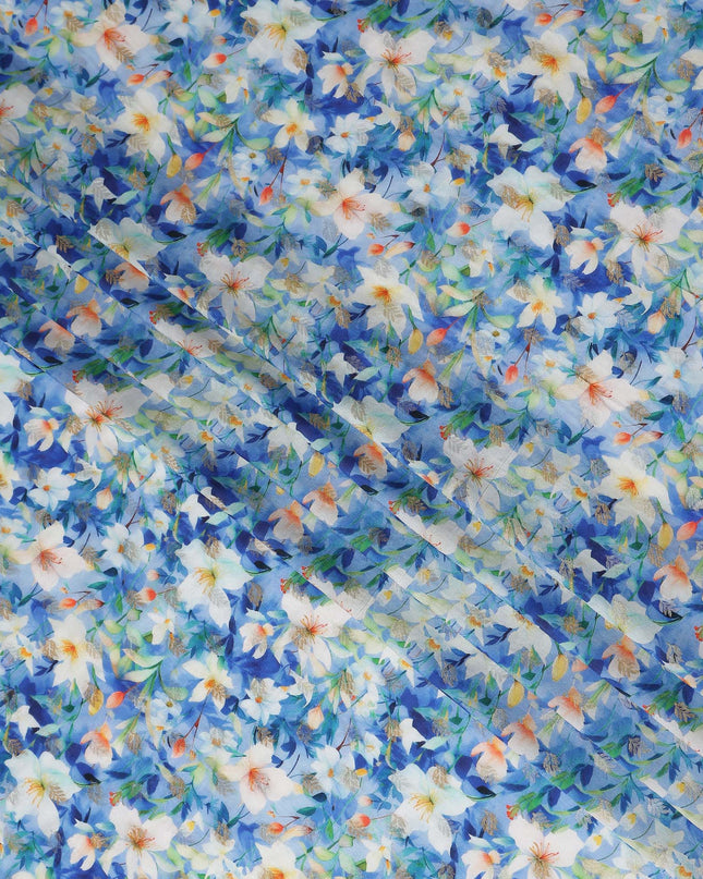 Blue Floral Jacquard Viscose Crepe 110cm
