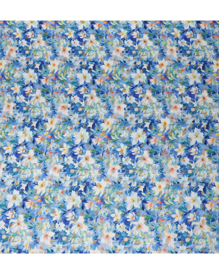 Blue Floral Jacquard Viscose Crepe 110cm