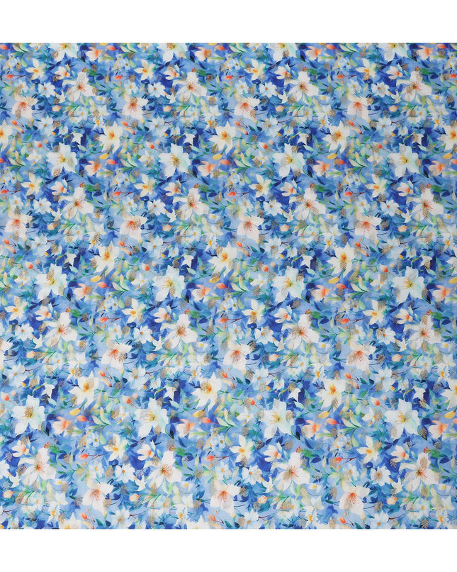Blue Floral Jacquard Viscose Crepe 110cm