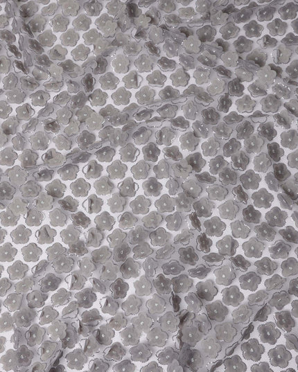 Grey Floral Nylon Tulle Embroidery Fabric 140cm