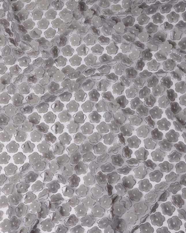 Grey Floral Nylon Tulle Embroidery Fabric 140cm