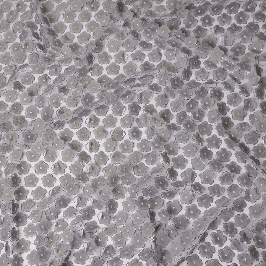 Grey Floral Nylon Tulle Embroidery Fabric 140cm