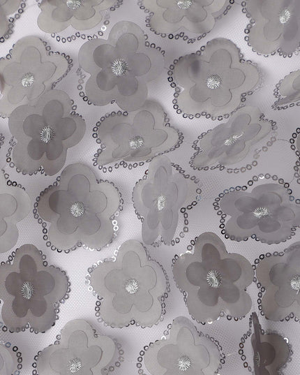 Grey Floral Nylon Tulle Embroidery Fabric 140cm