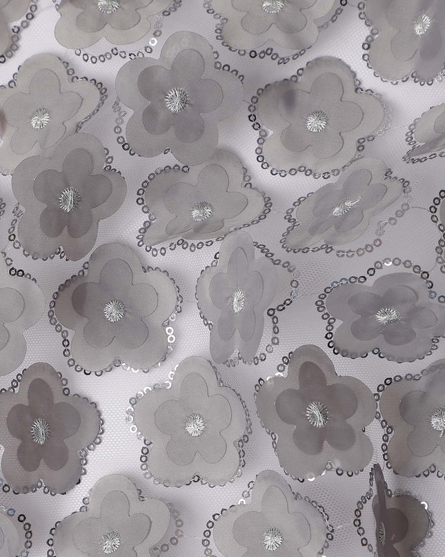Grey Floral Nylon Tulle Embroidery Fabric 140cm