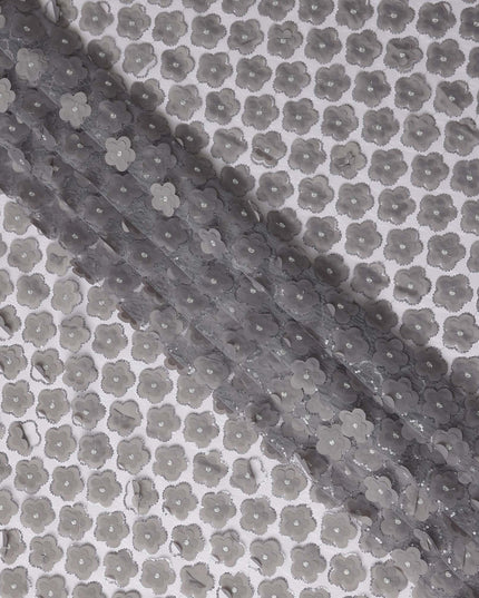 Grey Floral Nylon Tulle Embroidery Fabric 140cm