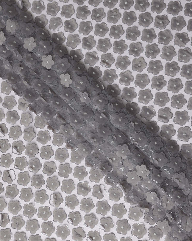 Grey Floral Nylon Tulle Embroidery Fabric 140cm