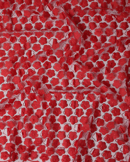Red Floral Nylon Tulle Embroidery Fabric 140cm