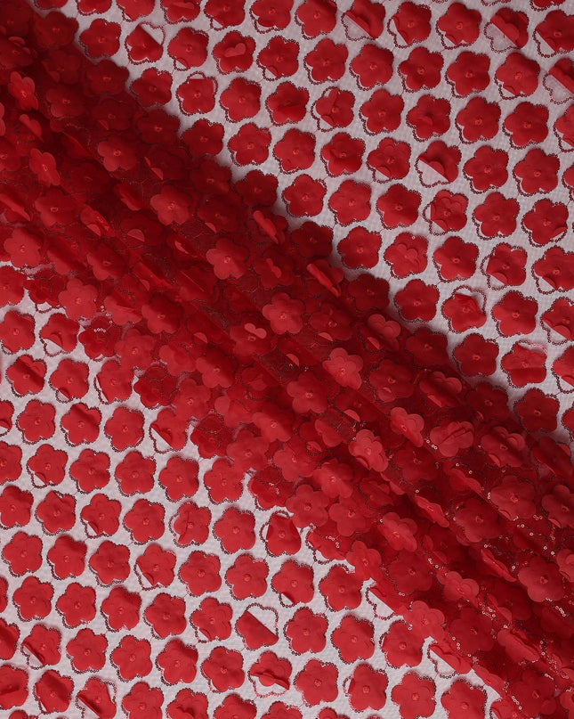 Red Floral Nylon Tulle Embroidery Fabric 140cm