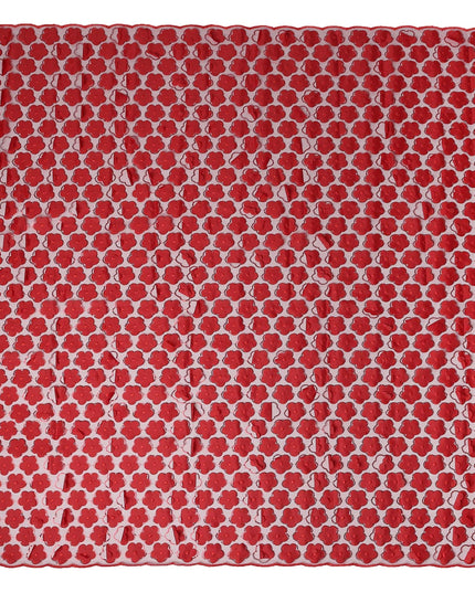 Red Floral Nylon Tulle Embroidery Fabric 140cm