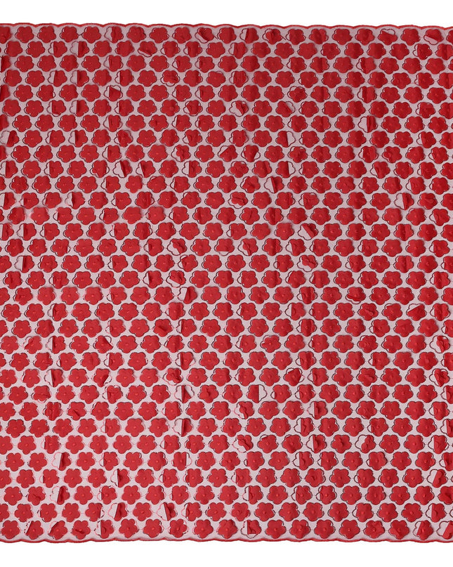 Red Floral Nylon Tulle Embroidery Fabric 140cm