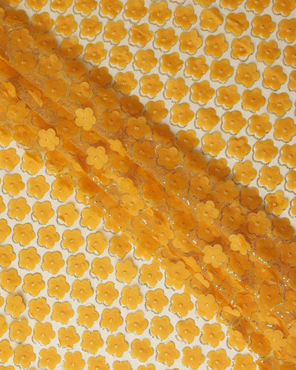 Yellow Floral Nylon Tulle Embroidery Fabric 140cm