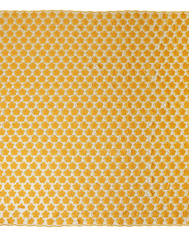 Yellow Floral Nylon Tulle Embroidery Fabric 140cm