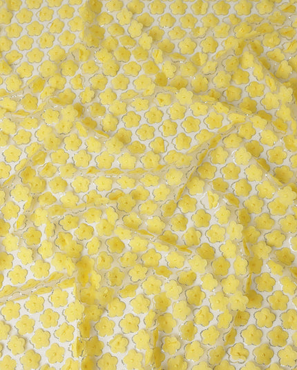 Yellow Floral Nylon Tulle Embroidery Fabric 140cm
