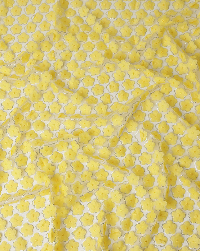 Yellow Floral Nylon Tulle Embroidery Fabric 140cm