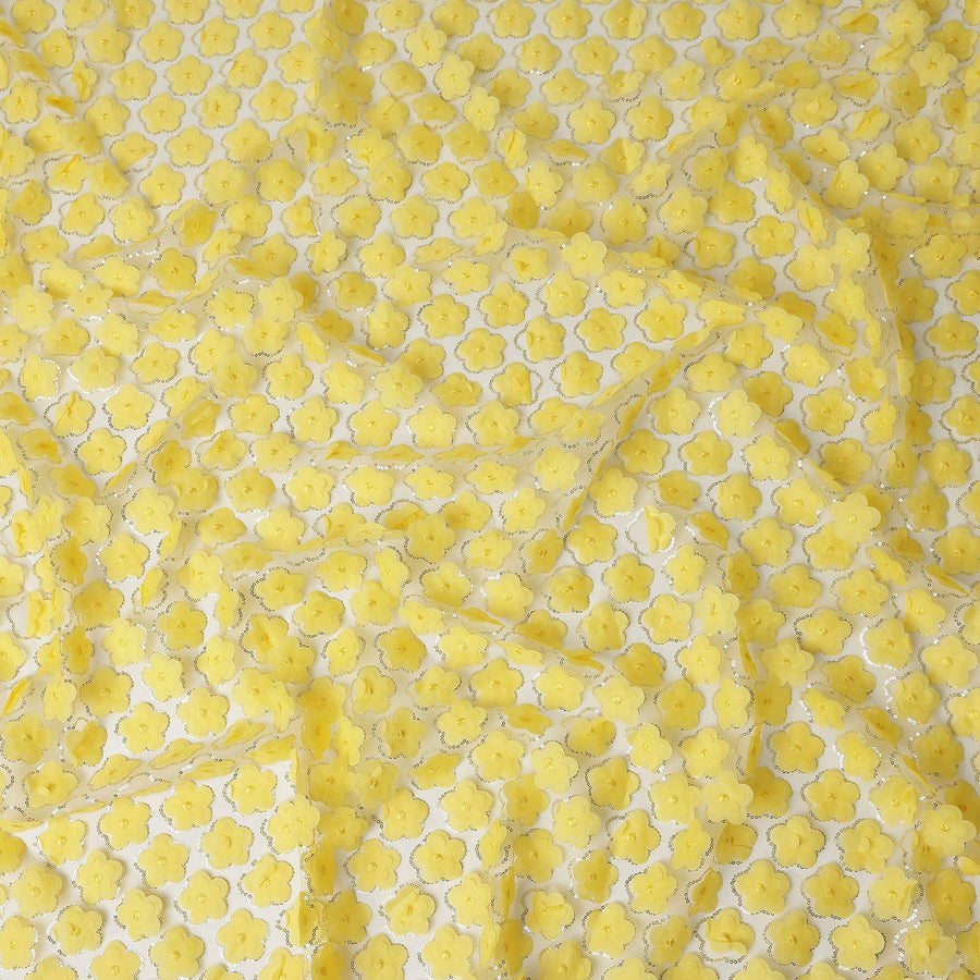 Yellow Floral Nylon Tulle Embroidery Fabric 140cm