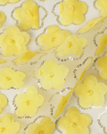 Yellow Floral Nylon Tulle Embroidery Fabric 140cm