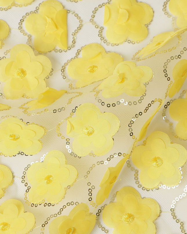 Yellow Floral Nylon Tulle Embroidery Fabric 140cm