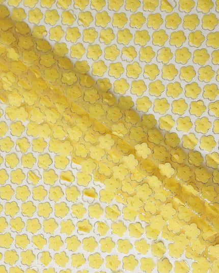 Yellow Floral Nylon Tulle Embroidery Fabric 140cm