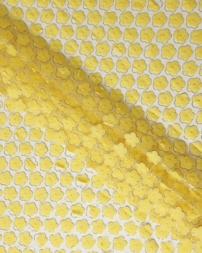 Yellow Floral Nylon Tulle Embroidery Fabric 140cm
