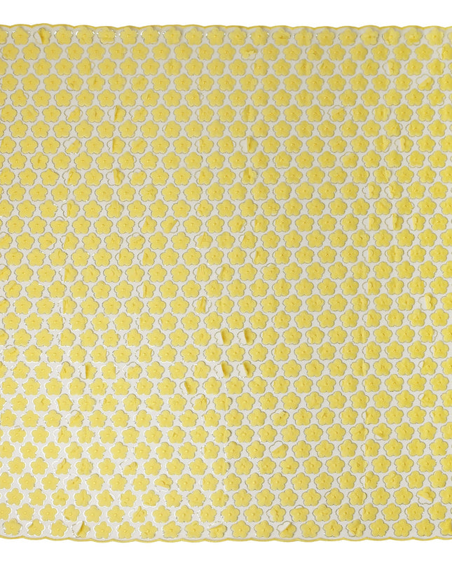 Yellow Floral Nylon Tulle Embroidery Fabric 140cm