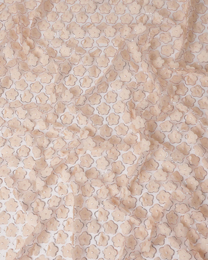 Beige Floral Nylon Tulle Embroidery Fabric 140cm