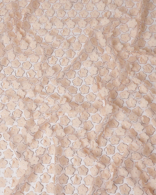 Beige Floral Nylon Tulle Embroidery Fabric 140cm
