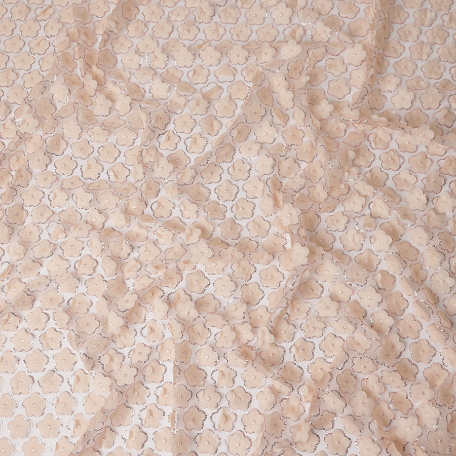 Beige Floral Nylon Tulle Embroidery Fabric 140cm