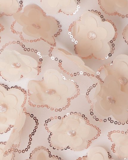 Beige Floral Nylon Tulle Embroidery Fabric 140cm