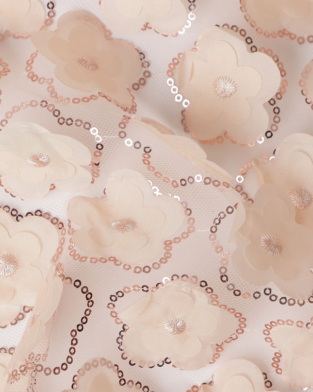 Beige Floral Nylon Tulle Embroidery Fabric 140cm