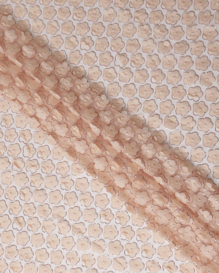 Beige Floral Nylon Tulle Embroidery Fabric 140cm