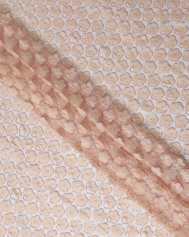 Beige Floral Nylon Tulle Embroidery Fabric 140cm