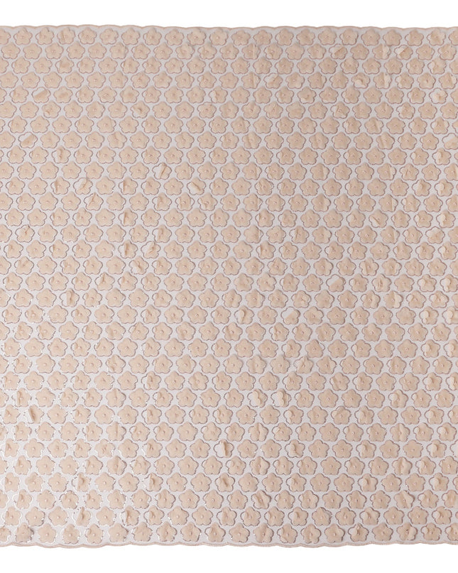 Beige Floral Nylon Tulle Embroidery Fabric 140cm