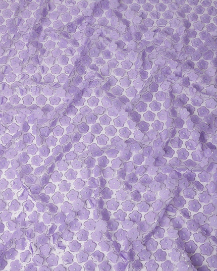 Purple Floral Nylon Tulle Embroidery Fabric 140cm