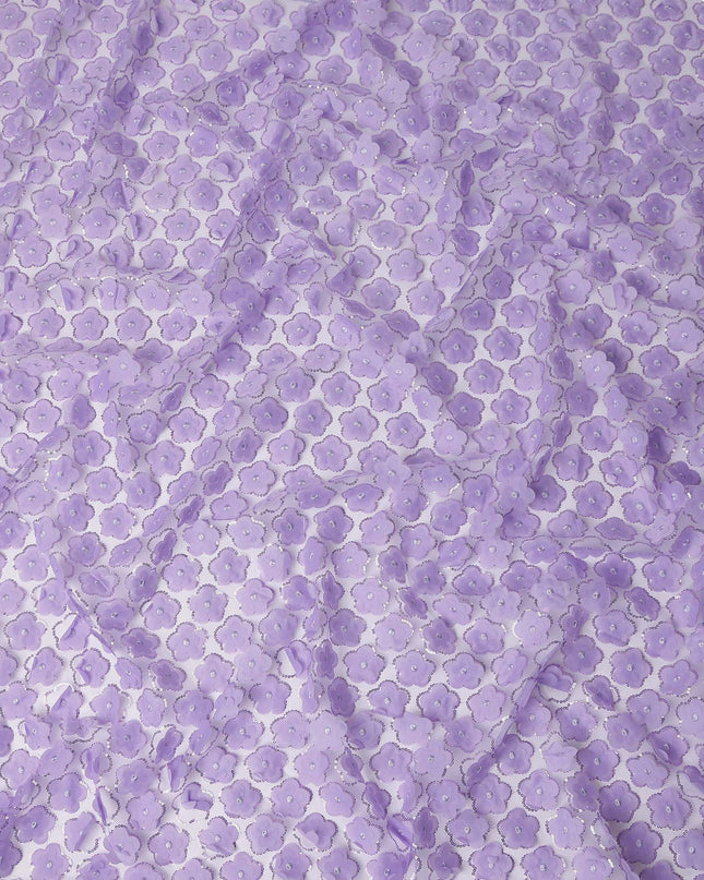 Purple Floral Nylon Tulle Embroidery Fabric 140cm
