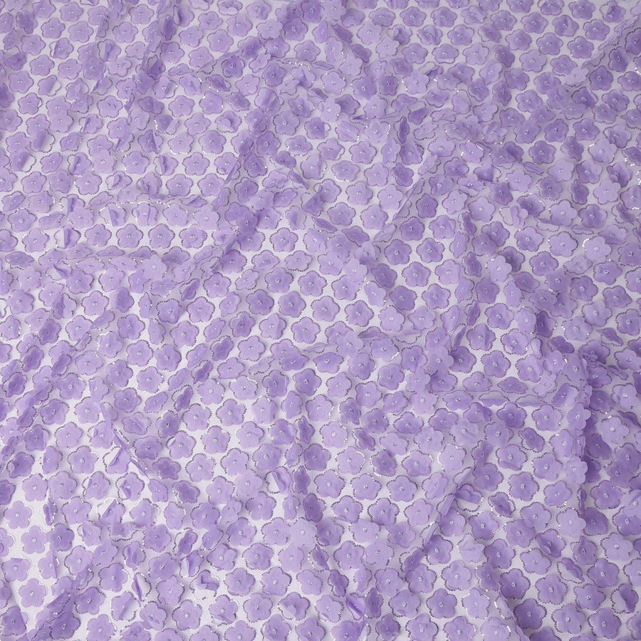 Purple Floral Nylon Tulle Embroidery Fabric 140cm