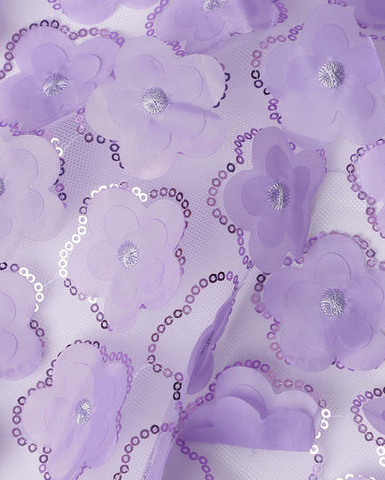 Purple Floral Nylon Tulle Embroidery Fabric 140cm