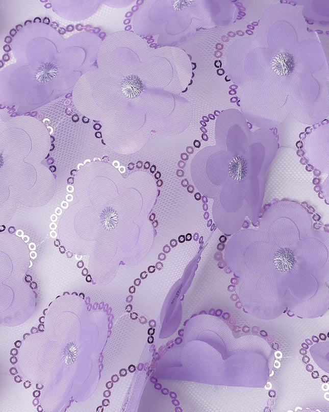 Purple Floral Nylon Tulle Embroidery Fabric 140cm
