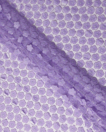 Purple Floral Nylon Tulle Embroidery Fabric 140cm