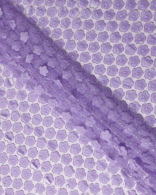 Purple Floral Nylon Tulle Embroidery Fabric 140cm