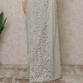 Grey Premium French Metallic Chantilly Lace Saree Fabric with Stone Work – 5.5 Meters Length, 110 Cms Width, Imported from France-D25720