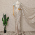 Light Pink Premium French Metallic Chantilly Lace Saree with Stone Work, 5.5 Mtrs Length, 110 Cms Width, Made in France-D27136