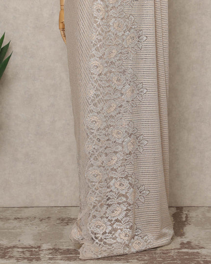 Light Pink Premium French Metallic Chantilly Lace Saree with Stone Work, 5.5 Mtrs Length, 110 Cms Width, Made in France-D27136