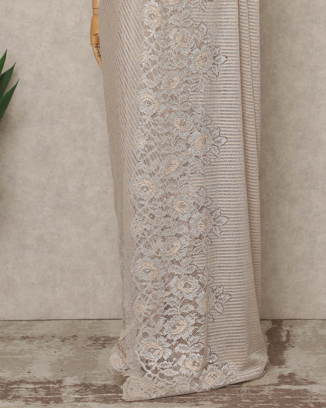 Light Pink Premium French Metallic Chantilly Lace Saree with Stone Work, 5.5 Mtrs Length, 110 Cms Width, Made in France-D27136