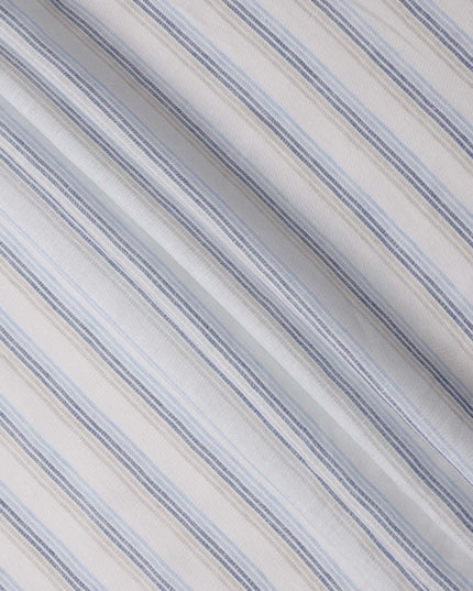 قماش كتان إيطالي فاخر بتصميم مخطط باللونين الأبيض والأزرق، 150 سم، إيطاليا - D25410