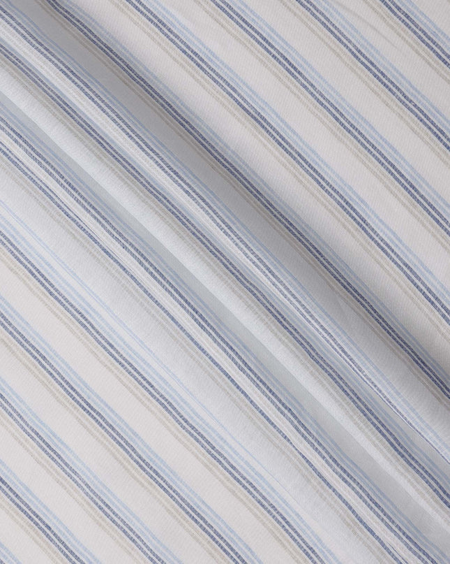 White Blue with Striped Design Premium Italian Pure Linen Fabric, 150 Cms, Italy-D25410