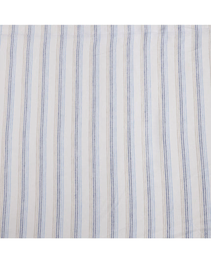 قماش كتان إيطالي فاخر بتصميم مخطط باللونين الأبيض والأزرق، 150 سم، إيطاليا - D25410