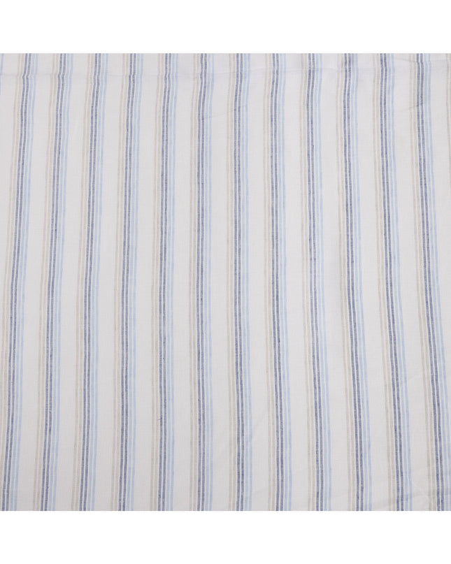 White Blue with Striped Design Premium Italian Pure Linen Fabric, 150 Cms, Italy-D25410