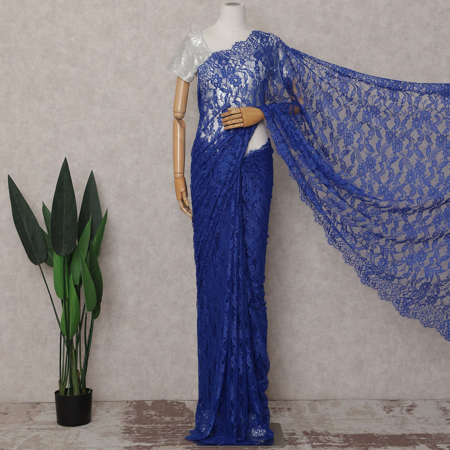 Royal Blue French Chantilly Lace Saree