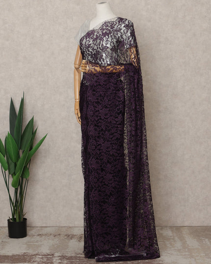 Dark Purple Premium French 2-Tone Chantilly Lace Saree Fabric – 5.5 Meters Length, 110 Cms Width, Imported from France-D25705