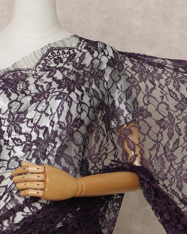 Dark Purple Premium French 2-Tone Chantilly Lace Saree Fabric – 5.5 Meters Length, 110 Cms Width, Imported from France-D25705